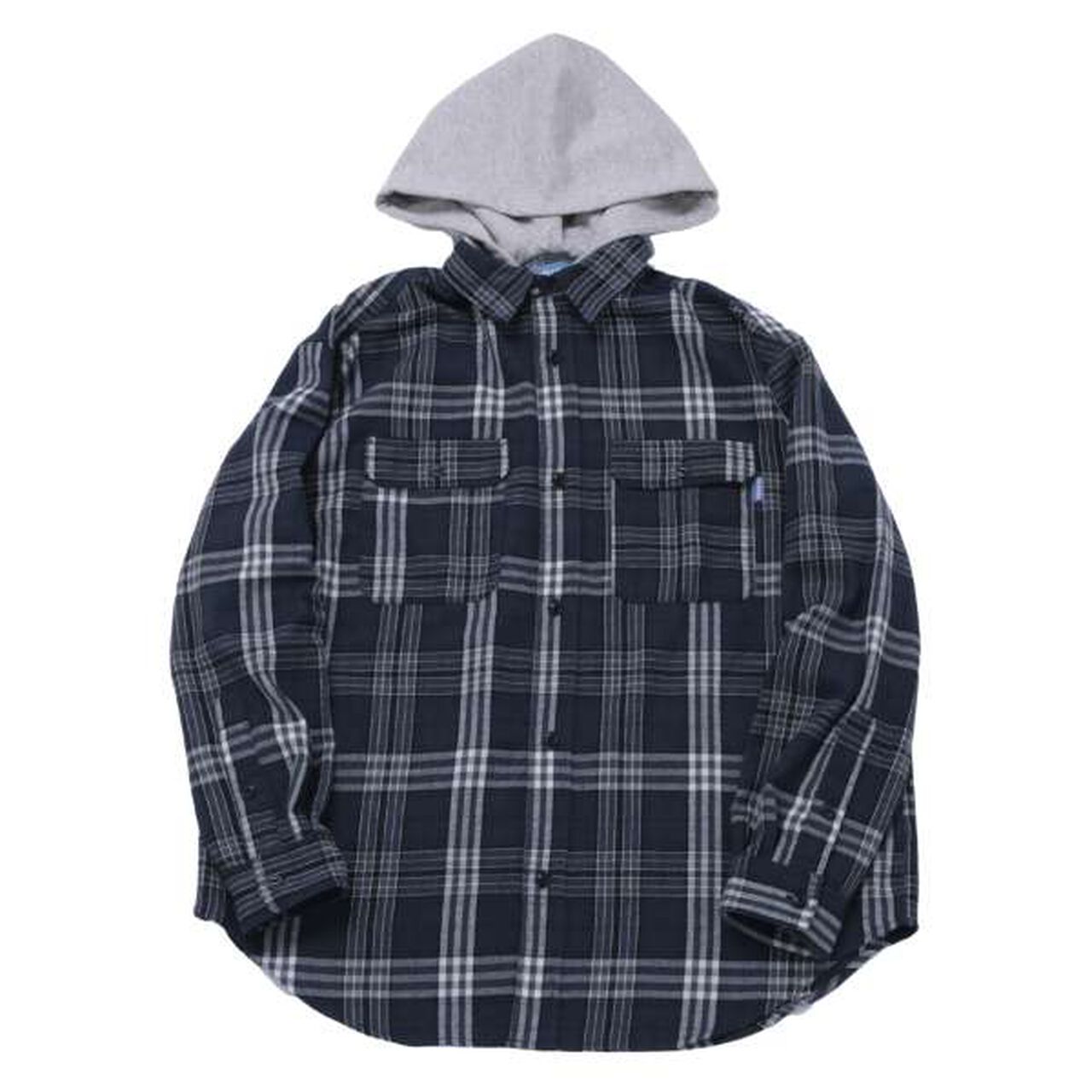 Checkered Shirt with Hood,Navy, large image number 0