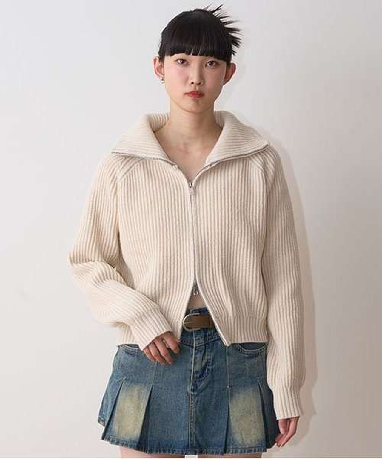 Stand Zip Knitwear,Top gray, large image number 16