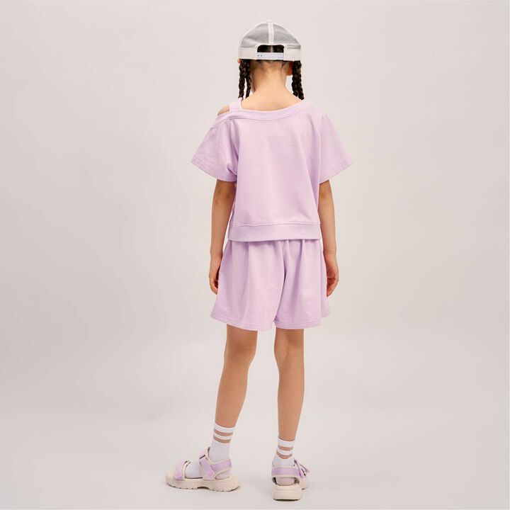 Rhinestone Logo One-Shoulder T-Shirt Outfit Set,Lavender, medium image number 4