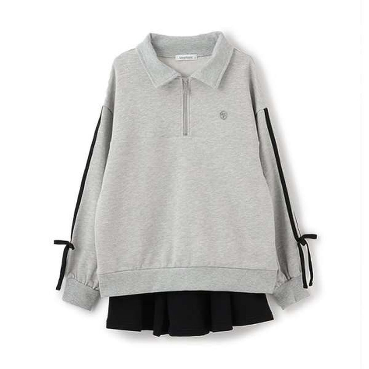 Half-Zip Pleated Set,Top gray, large image number 3