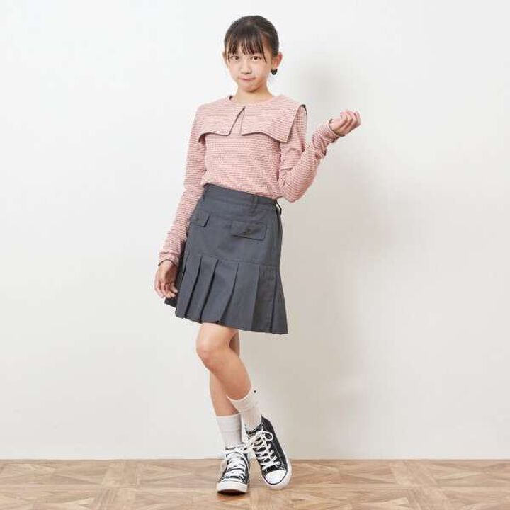 Trois Lapins Pleated Skirt with Inner Pants (140-150),Charcoal gray, medium image number 1