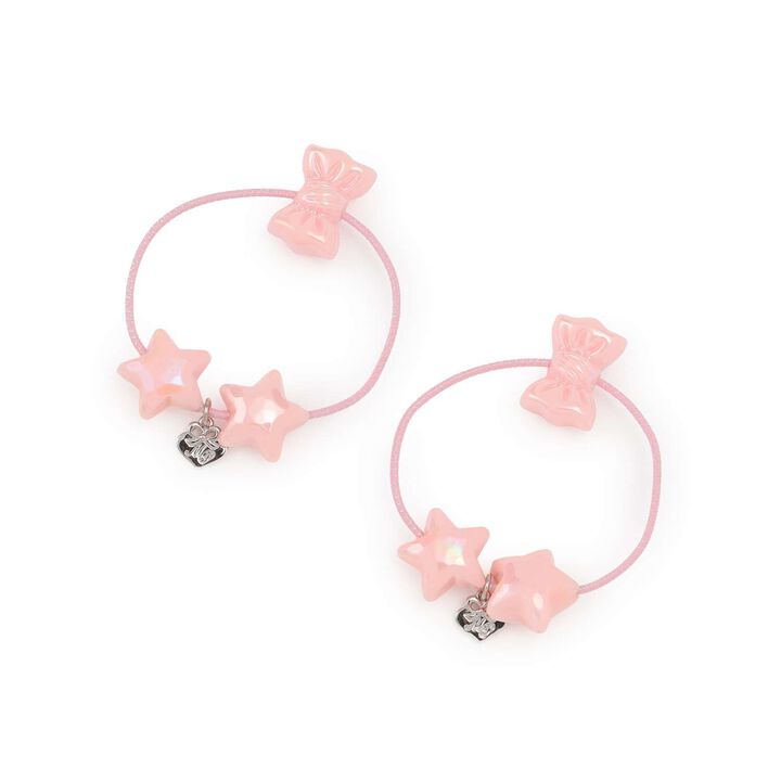 Ribbon & Star Hair Ponytail Holder Set of 2,Light pink, medium image number 5