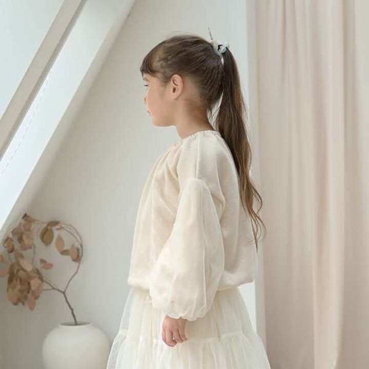 Wool Lined Tulle Sleeve Pullover,Top gray, medium image number 4