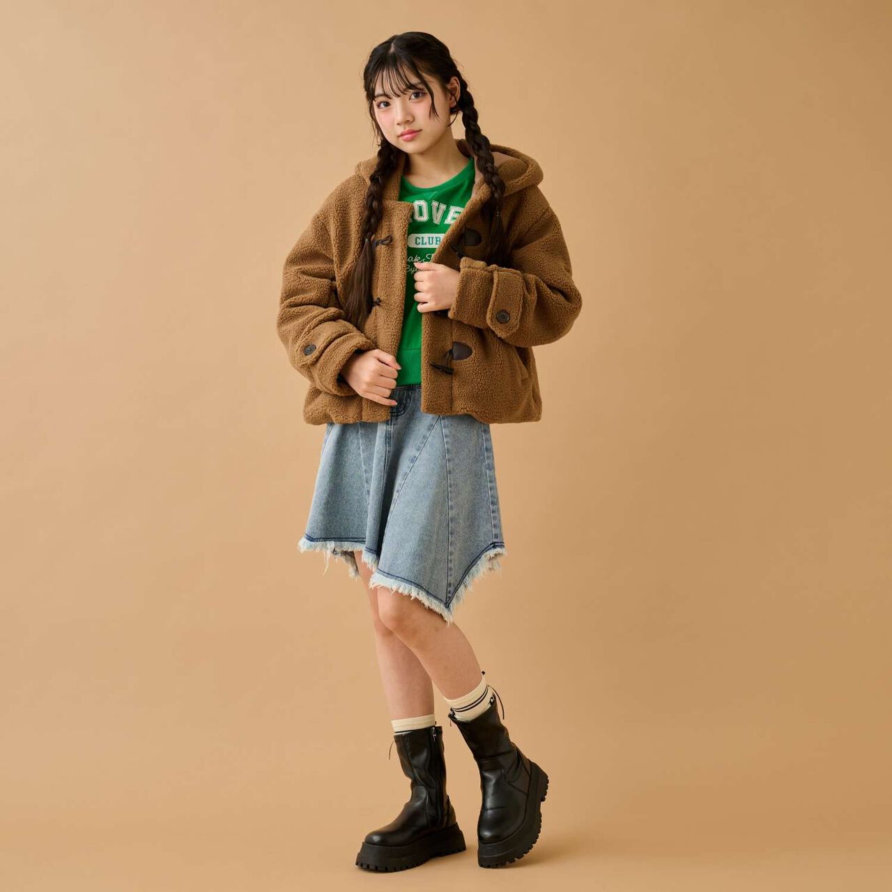 Ring Boa Short Duffle,Brown, large image number 2