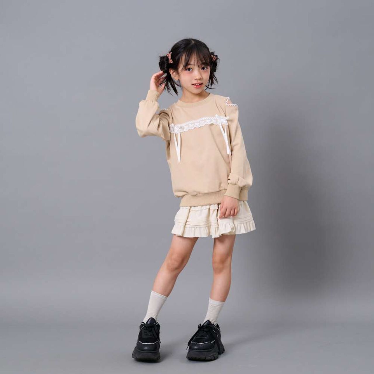 Calla Crepe Tiered Skirt,Black, large image number 2