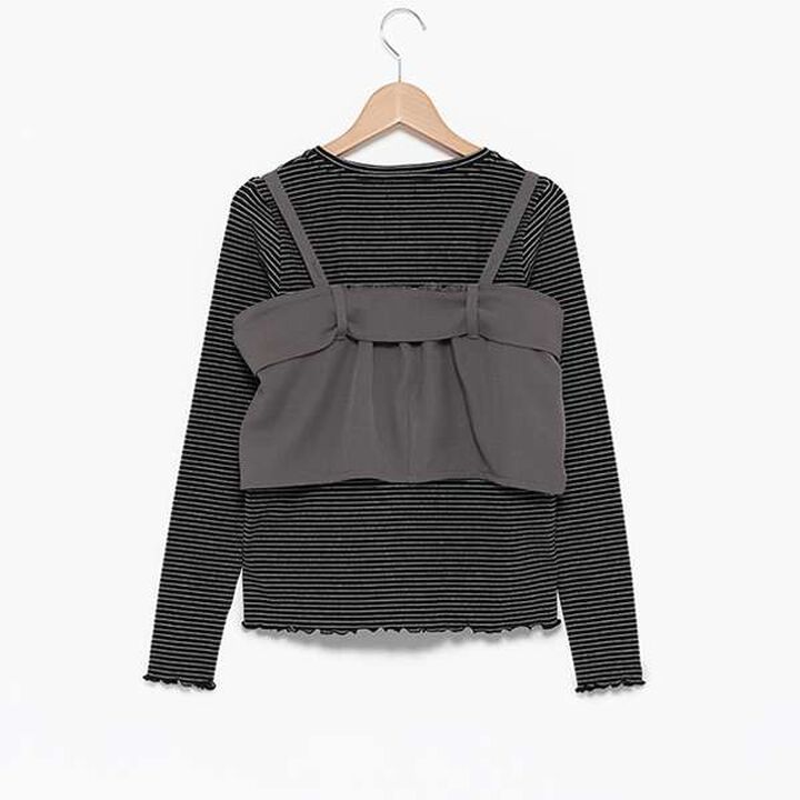 [AMI] Ribbon Bustier Long T-Shirt Set,Charcoal gray, medium image number 1