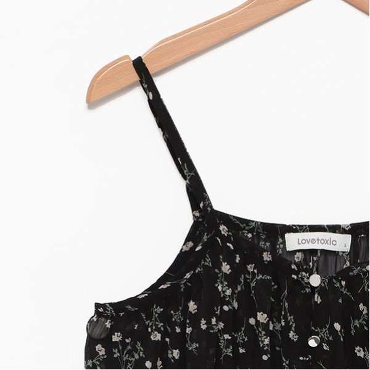 Floral Print Camisole One-Piece Dress,Black, large image number 5