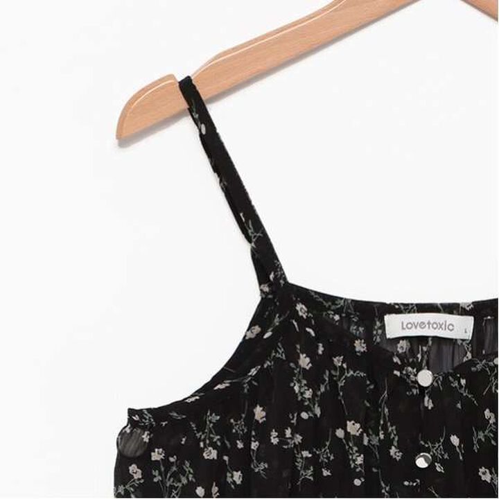 Floral Print Camisole One-Piece Dress,Black, medium image number 5