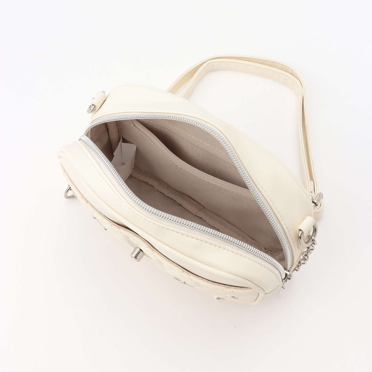 Quilted Motif Mini Shoulder Bag,Off white, large image number 4