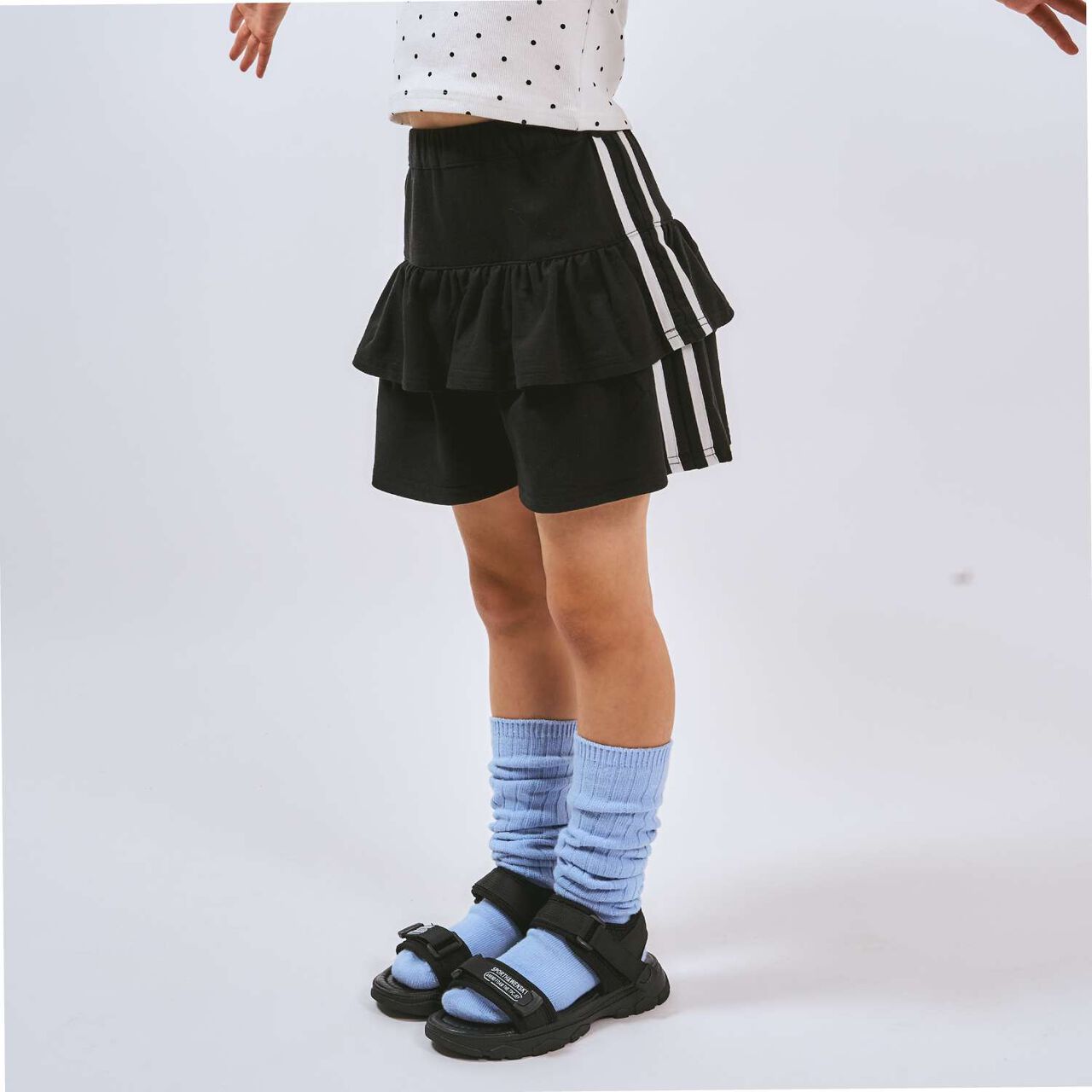 Cut and Sew Tiered Skirt with Shorts,Black, large image number 0