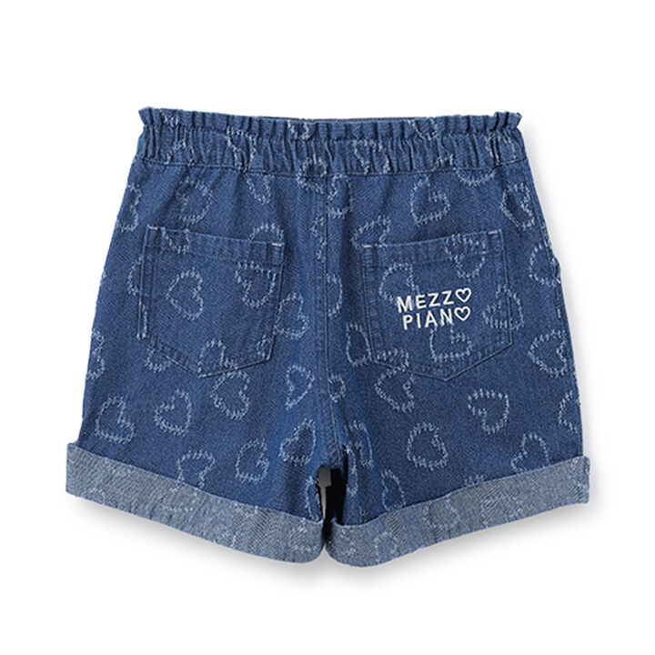 Heart Pattern Denim Shorts,Sax blue, medium image number 8
