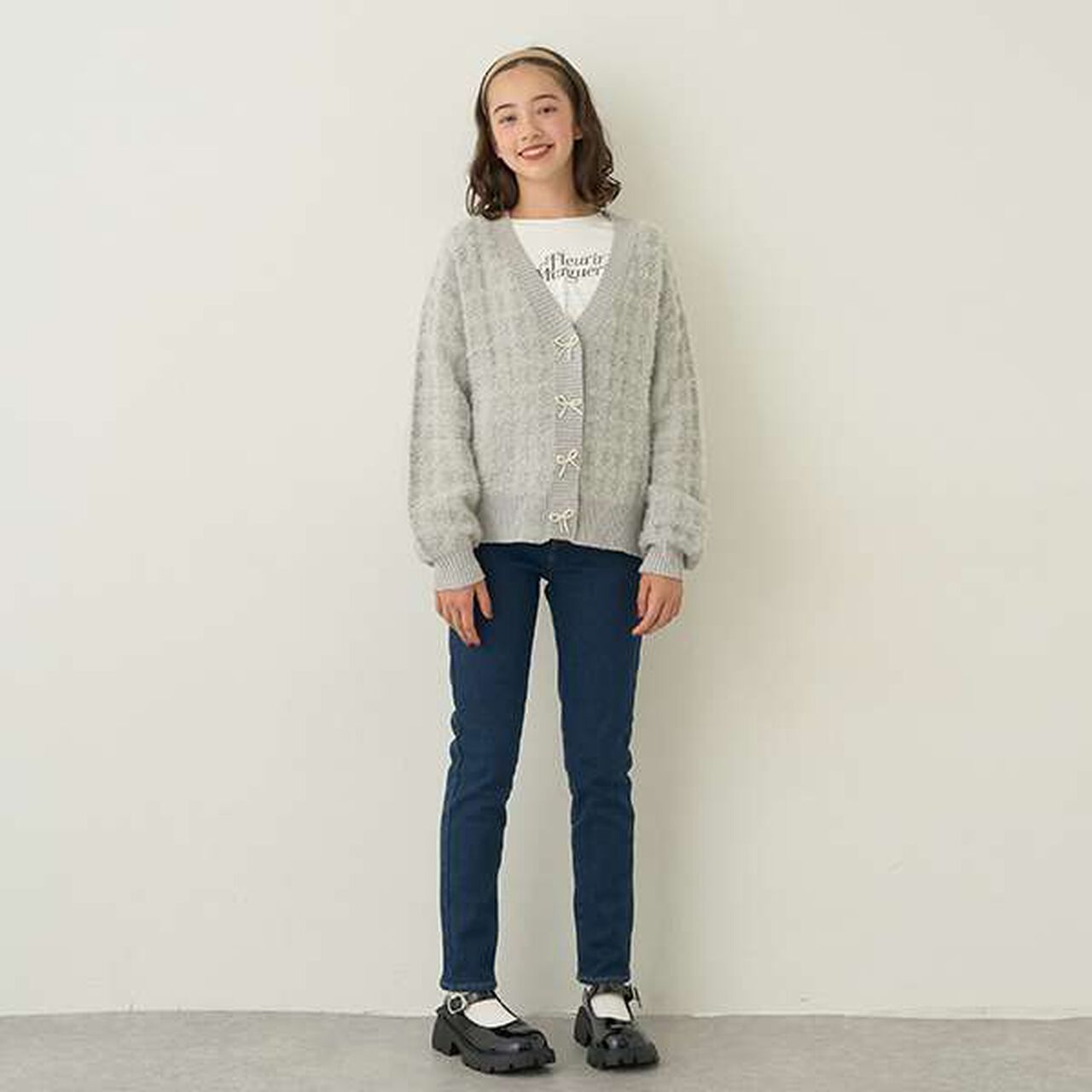 Shaggy Check Cardigan Set,White, large image number 9