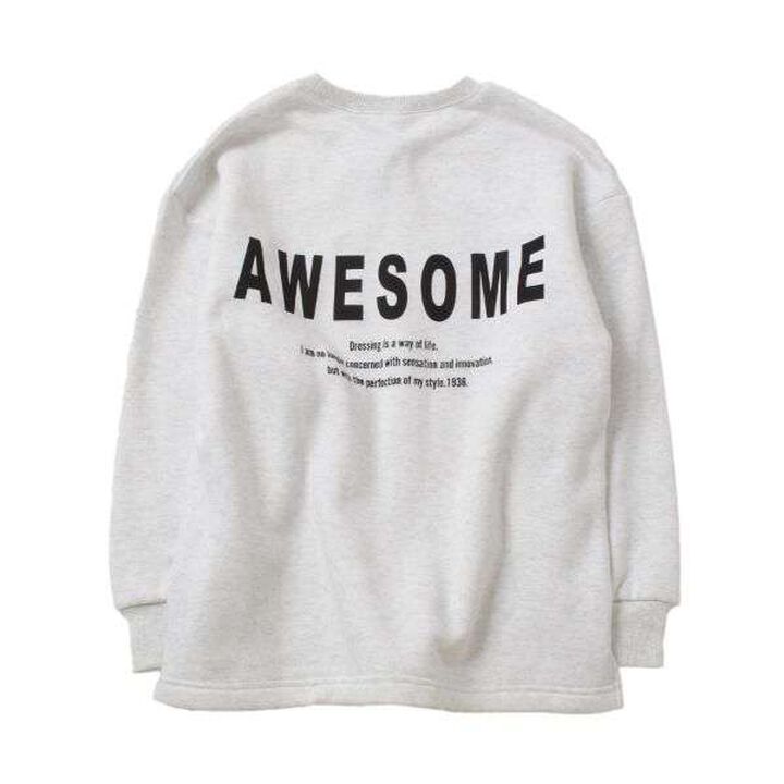 Wool Lined Back Print Sweatshirt,Milky white, medium image number 7