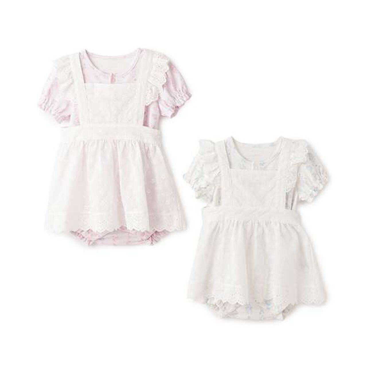 Short-Sleeve Romper & Lace Apron Skirt Set,Light pink, large image number 4