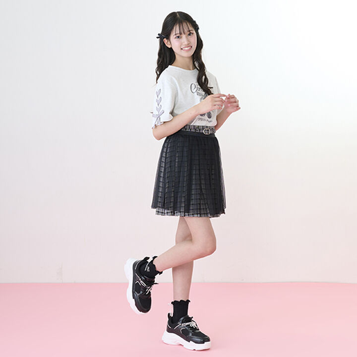 Checkered Box Pleated Skirt-Pants & Tulle Skirt Set,Black, medium image number 5