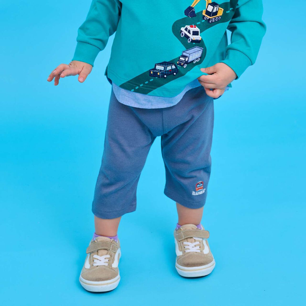 Car One-Point Embroidery 6/10 Length Leggings,Blue gray, large image number 0