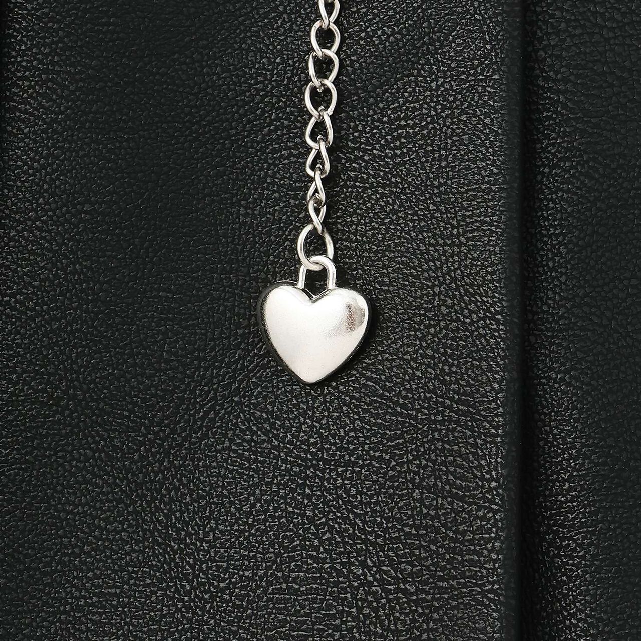 Denim & Faux Leather Skirt with Decorative Chain,Navy, large image number 5