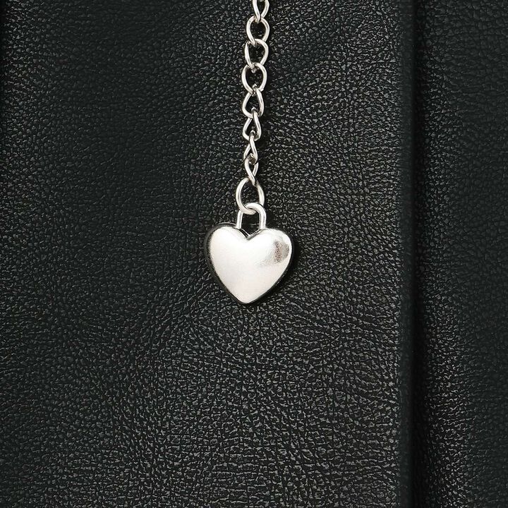 Denim & Faux Leather Skirt with Decorative Chain,Navy, medium image number 5