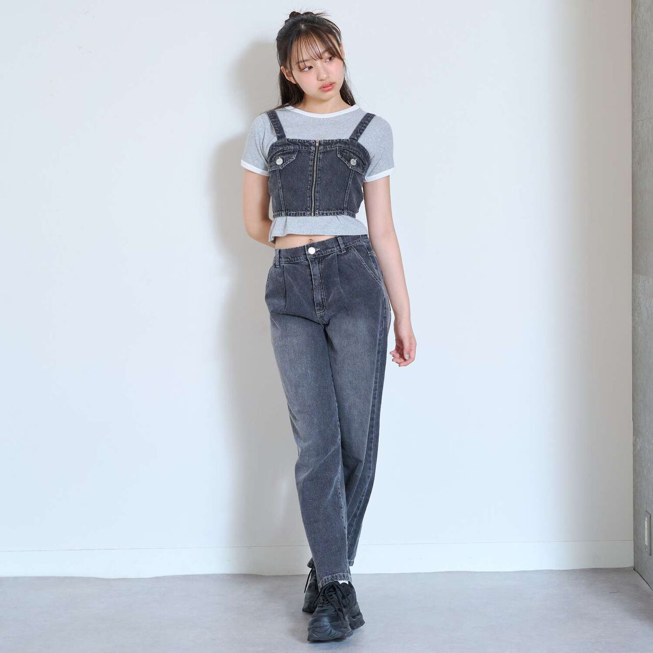[LTXC] Denim Bustier & Wide Pants Outfit Set,Blue, large image number 6