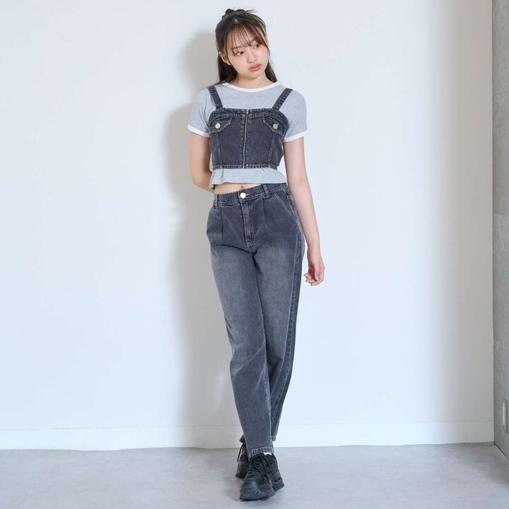 [LTXC] Denim Bustier & Wide Pants Outfit Set,Blue, medium image number 6
