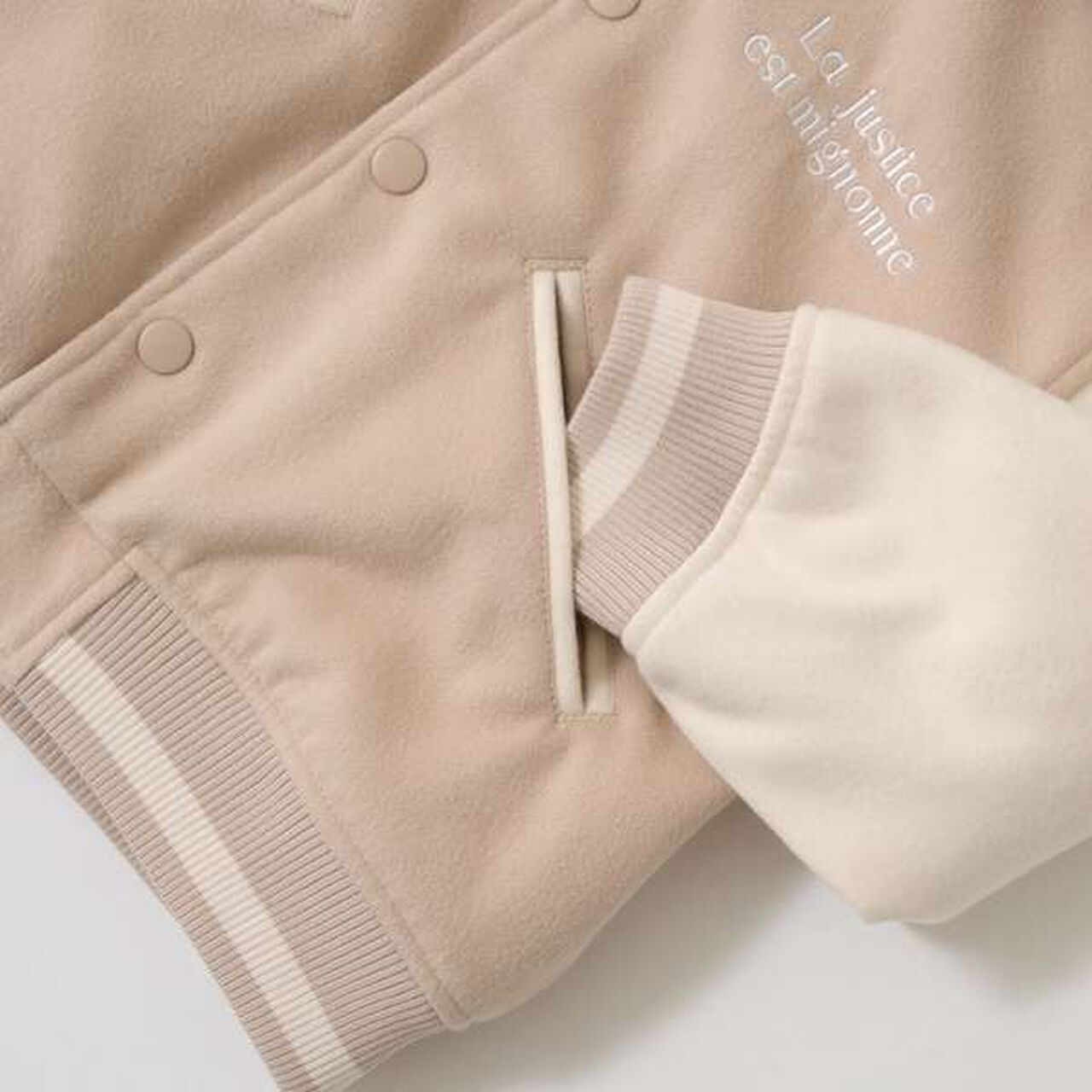 Sailor Collar Varsity Jacket,Beige, large image number 16