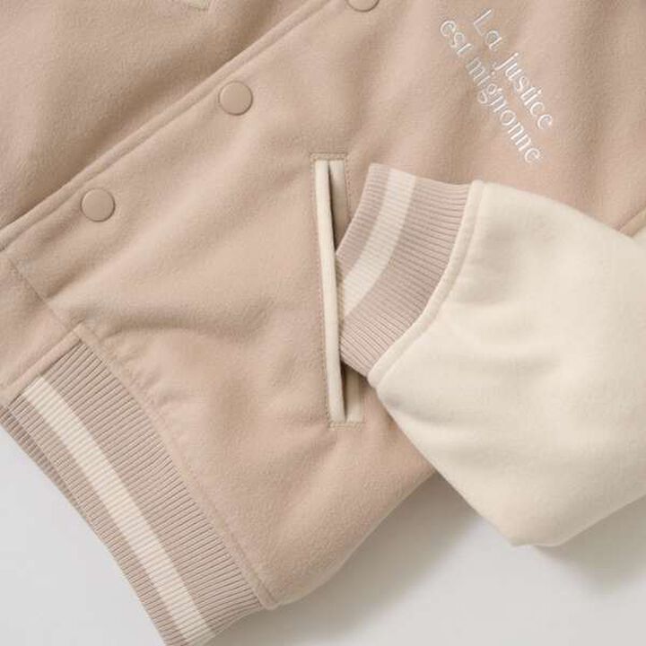 Sailor Collar Varsity Jacket,Beige, medium image number 16