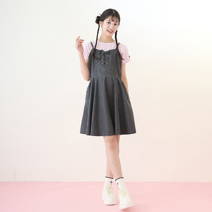 [Cool Touch] Side Slit Lace-Up Jumper Skirt Set,Blue, medium image number 9