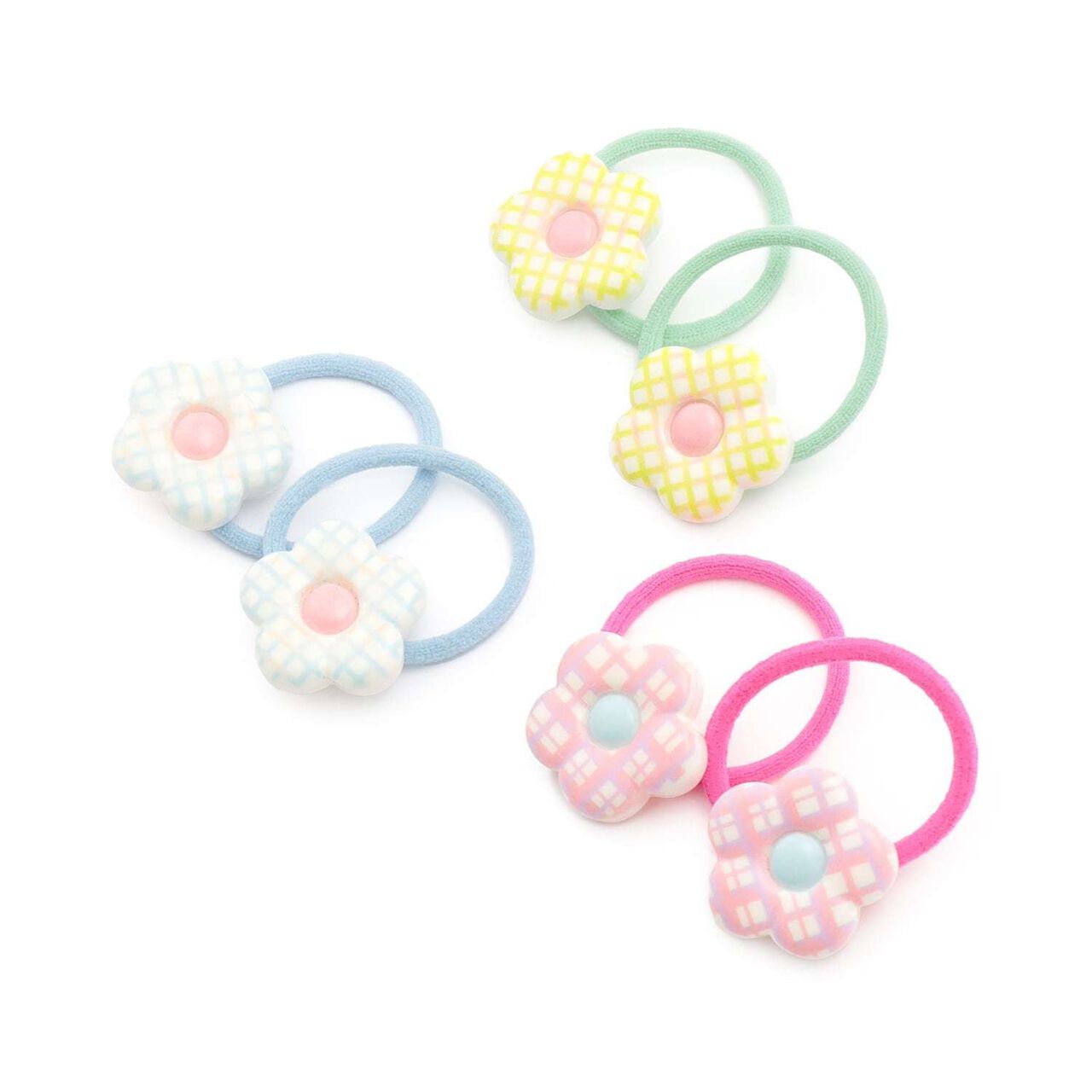 Checkered Flower Hair Ties (Set of 2),Pink, large image number 7