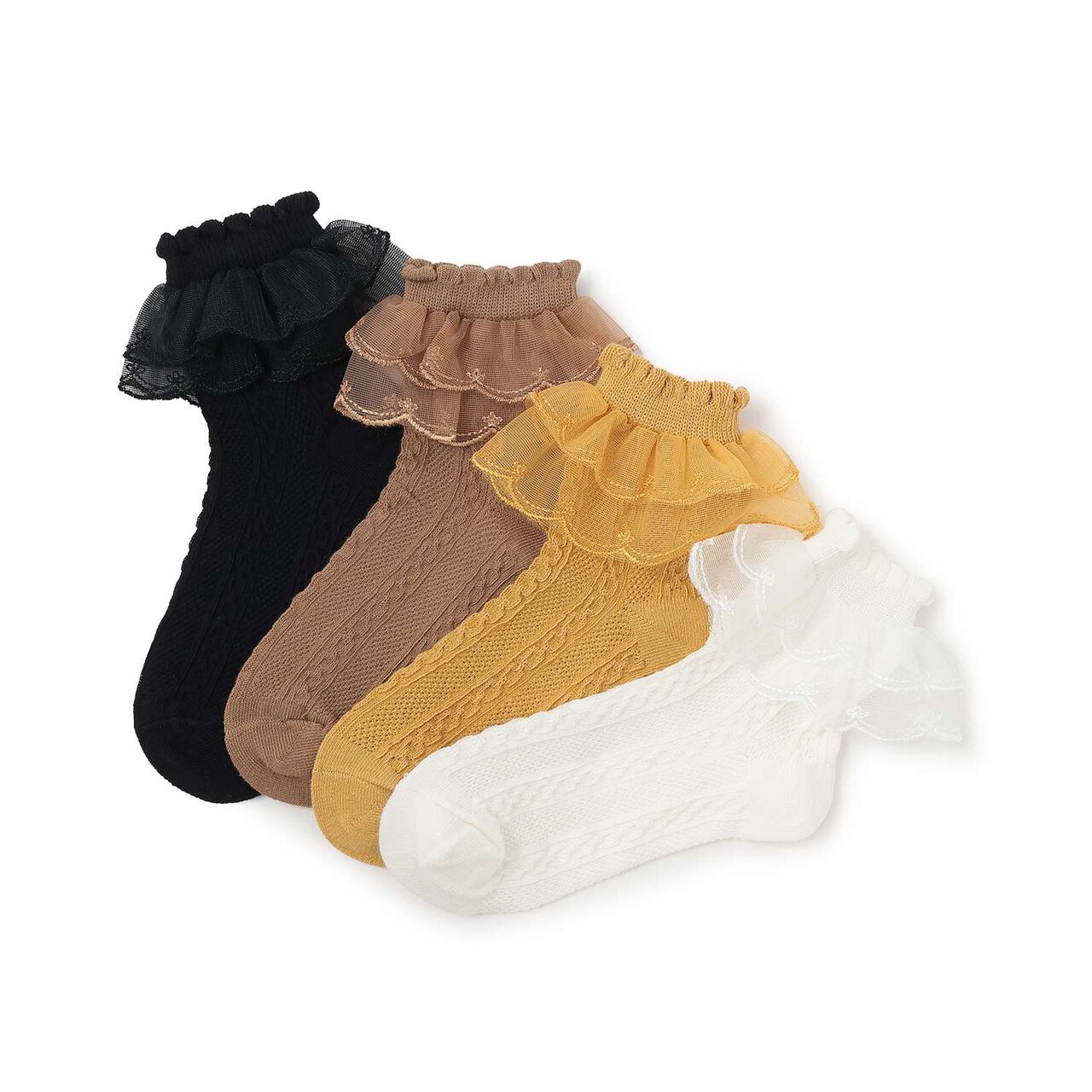 Lace-Trimmed Socks,Brown, large image number 1