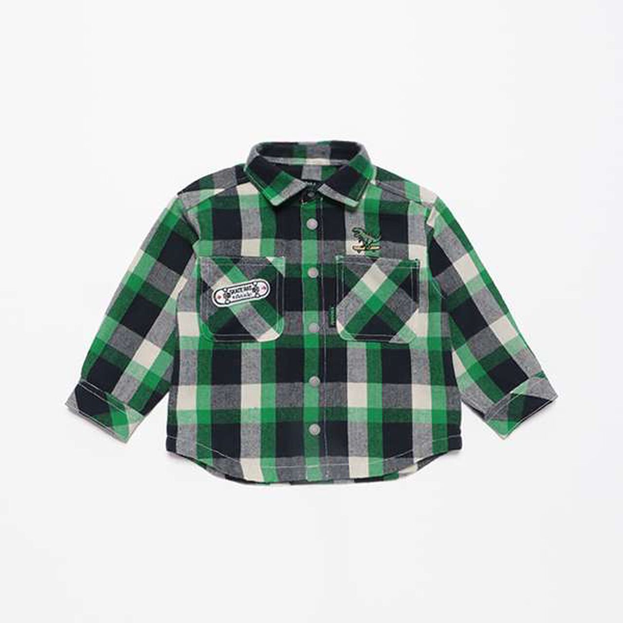 Dinosaur Check Long-Sleeve Shirt,Green, large image number 0