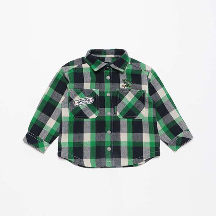 Dinosaur Check Long-Sleeve Shirt,Green, medium image number 0
