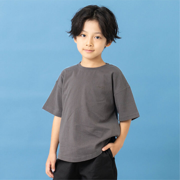 Wide Silhouette Short Sleeve T-Shirt with Contrasting Back Panel,Charcoal gray, medium image number 1