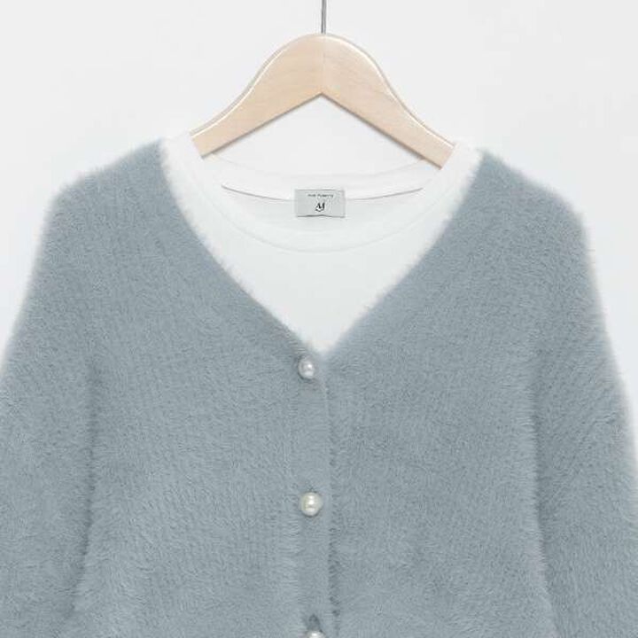 [AMI] Shaggy Cardigan &times; Long Sleeve T-Shirt Set,Light blue, medium image number 12
