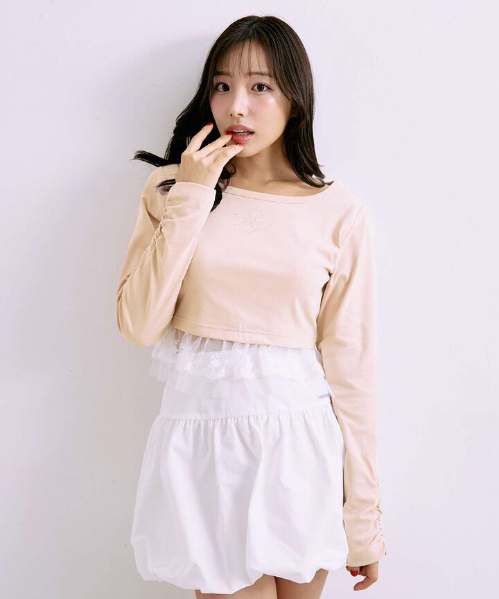 Hem Frill Rhinestone T-Shirt [Korean Fashion],, medium