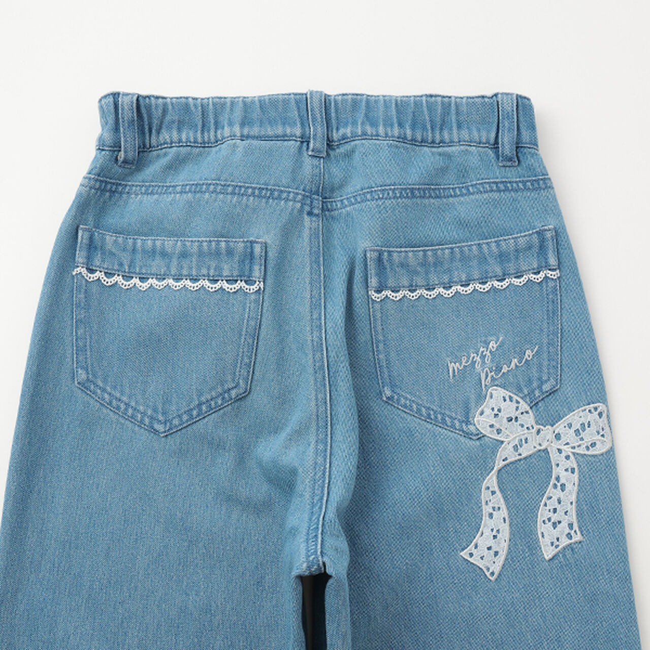 Lace Appliqué Slim Fit Loose Straight Denim Pants,Light blue, large image number 8