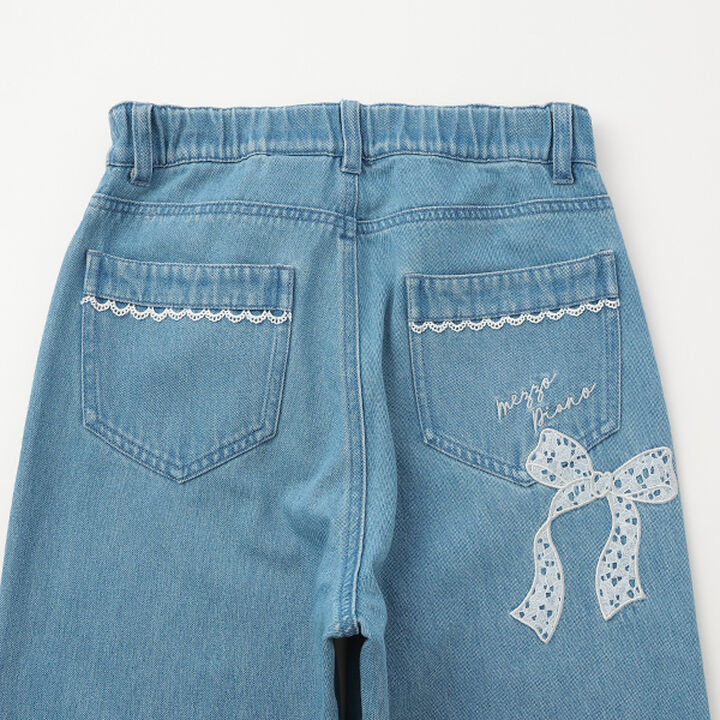 Lace Appliqué Slim Fit Loose Straight Denim Pants,Light blue, medium image number 8