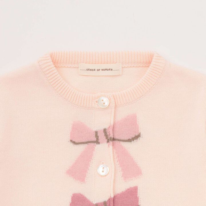Ribbon Intarsia Cardigan,Pink, medium image number 2