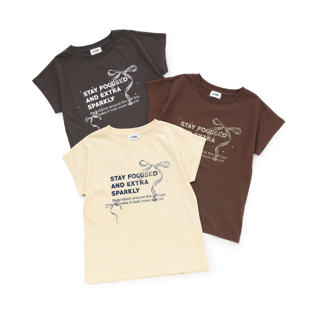 [LTXC/Cotton 100%] Ribbon Illustration Cropped Short-Sleeve T-Shirt in Black,Cream, large image number 9