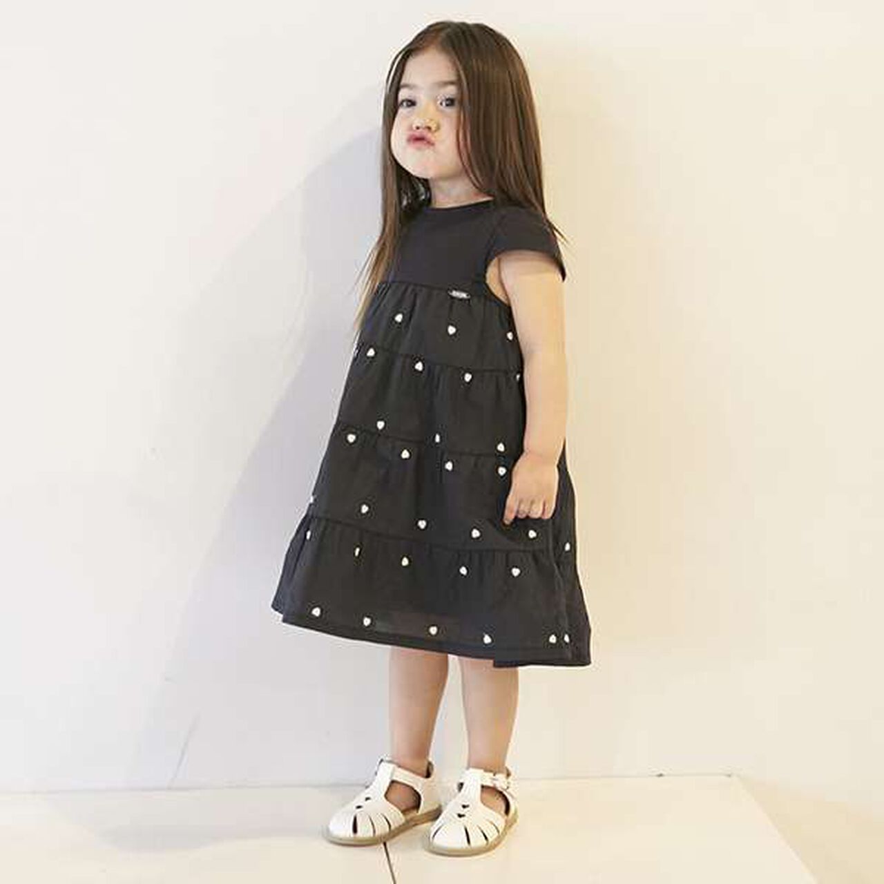 [Link] Heart Embroidery One-Piece Dress (Kids Size),Black, large image number 6
