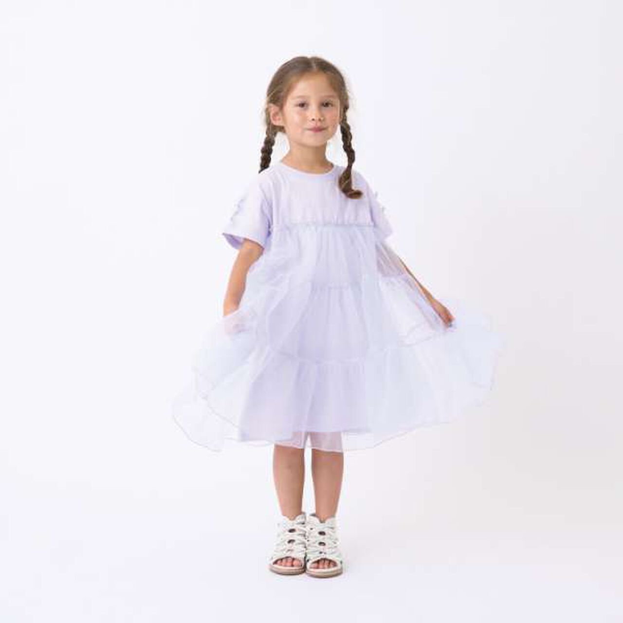 [Cool Touch] Tiered Tulle T-Shirt Dress,Black, large image number 17