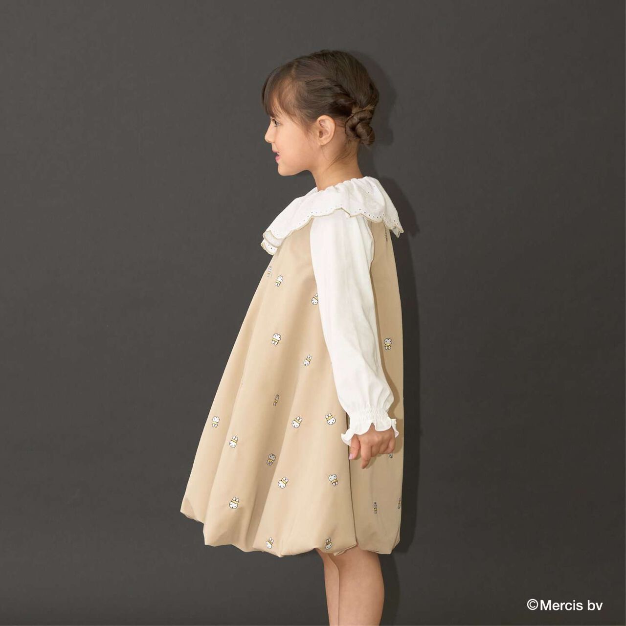 Miffy Embroidered All-Over Pattern Balloon One-Piece Dress,Black, large image number 16