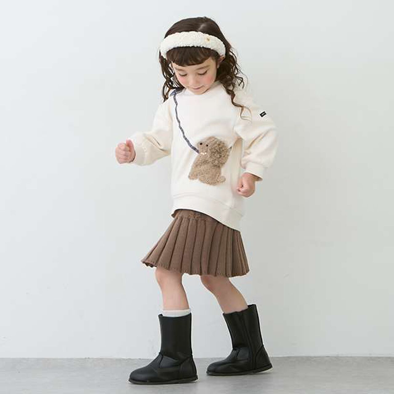 Pleated Knit Skirt,Light gray, large image number 1