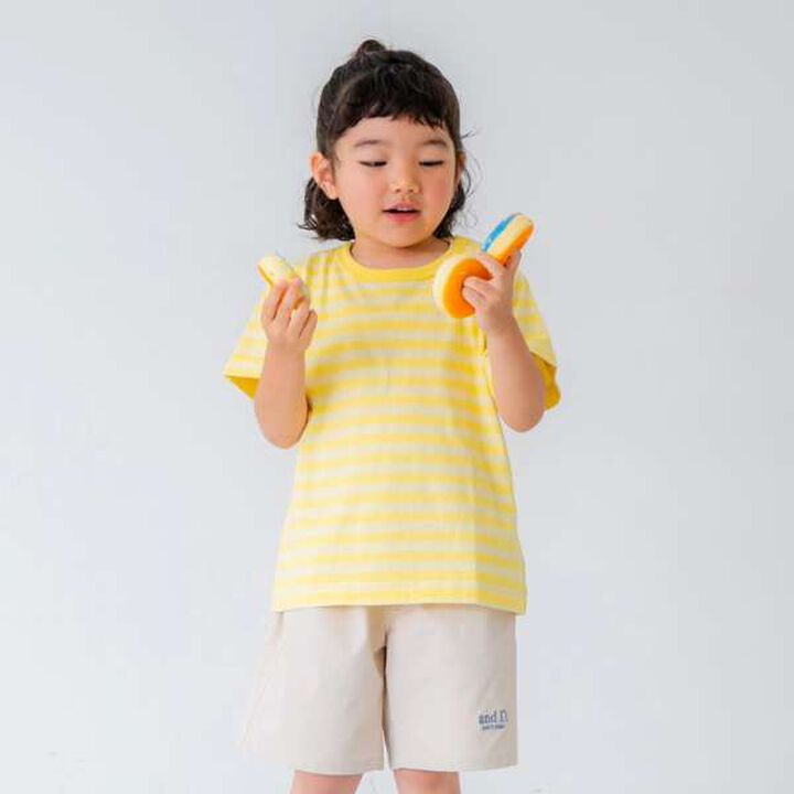 Daily Stripe Color Short Sleeve T-Shirt,Lemon yellow, medium image number 1