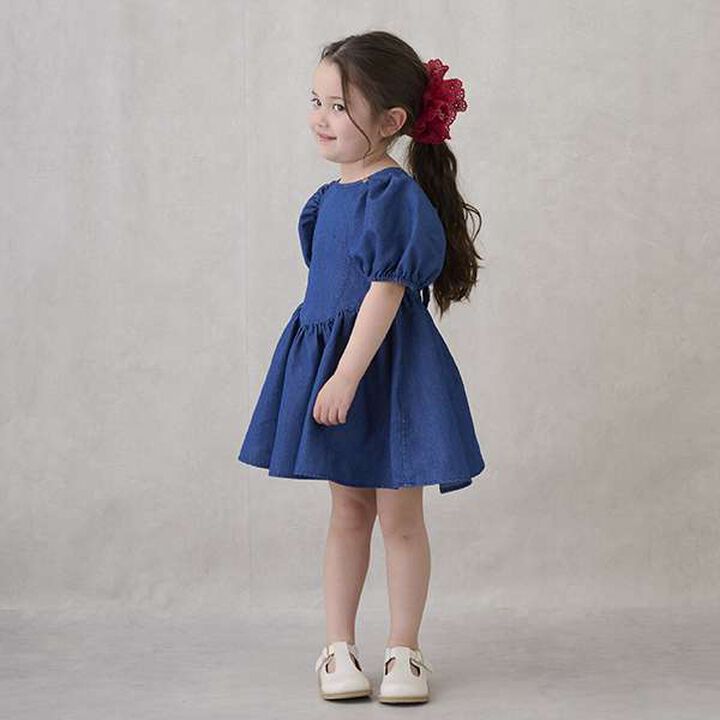 Puff Sleeve Peplum One-Piece Dress,Blue, medium image number 1