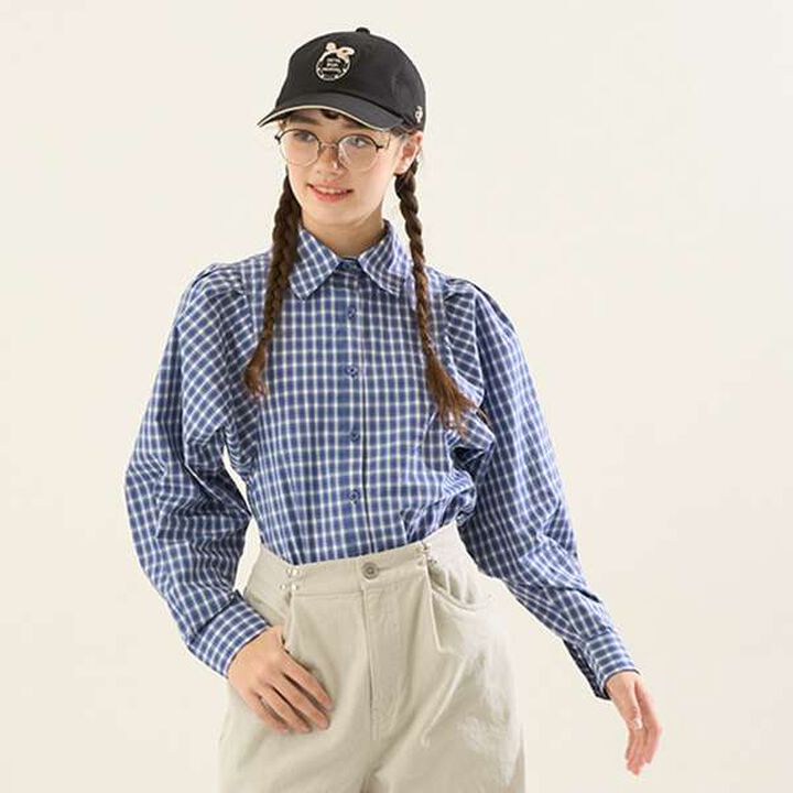 [AMI] Volume Sleeve Check Blouse,Deep blue, medium image number 1