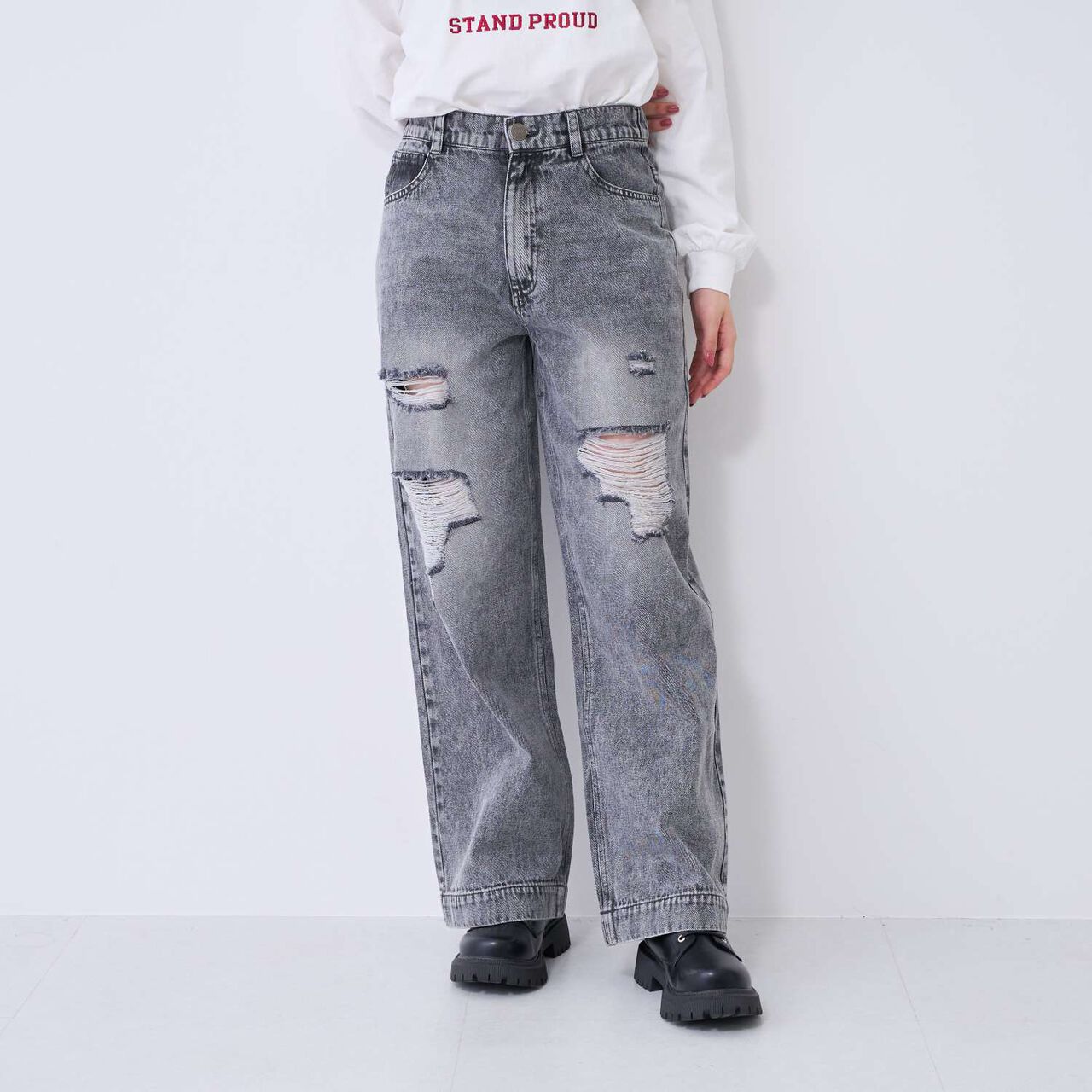 [LTXC] Distressed Denim Wide Pants,Sax blue, large image number 5