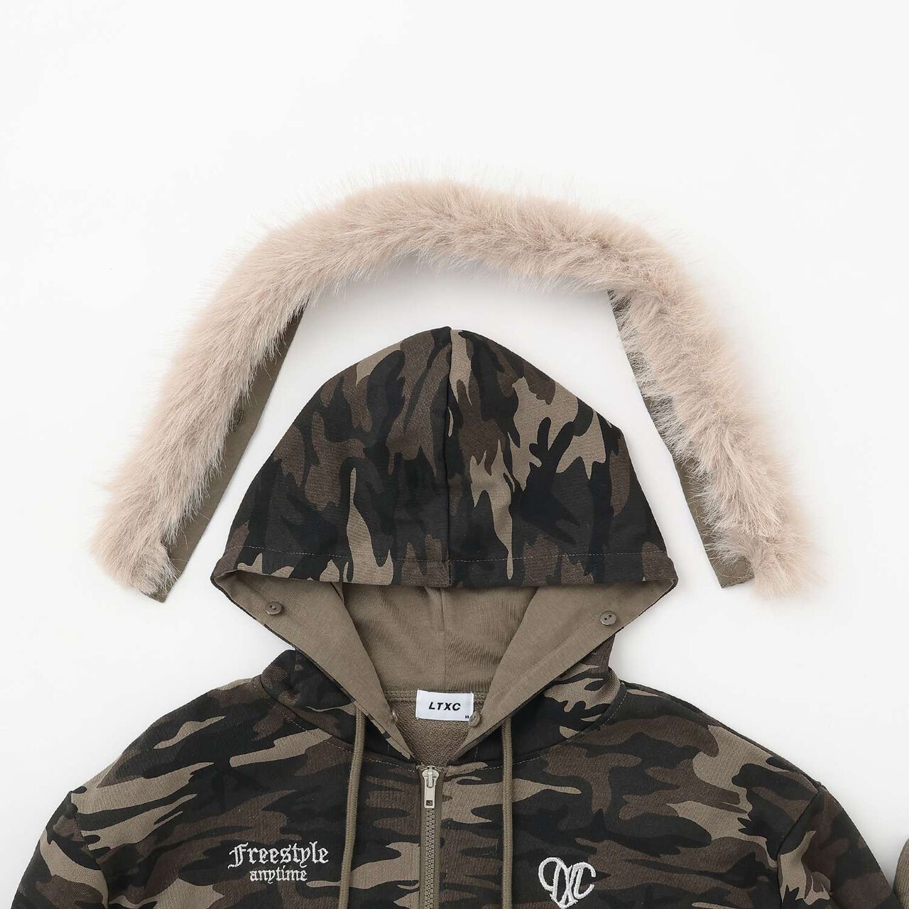 [LTXC] Fur-Trimmed Zip Hoodie,Khaki, large image number 17