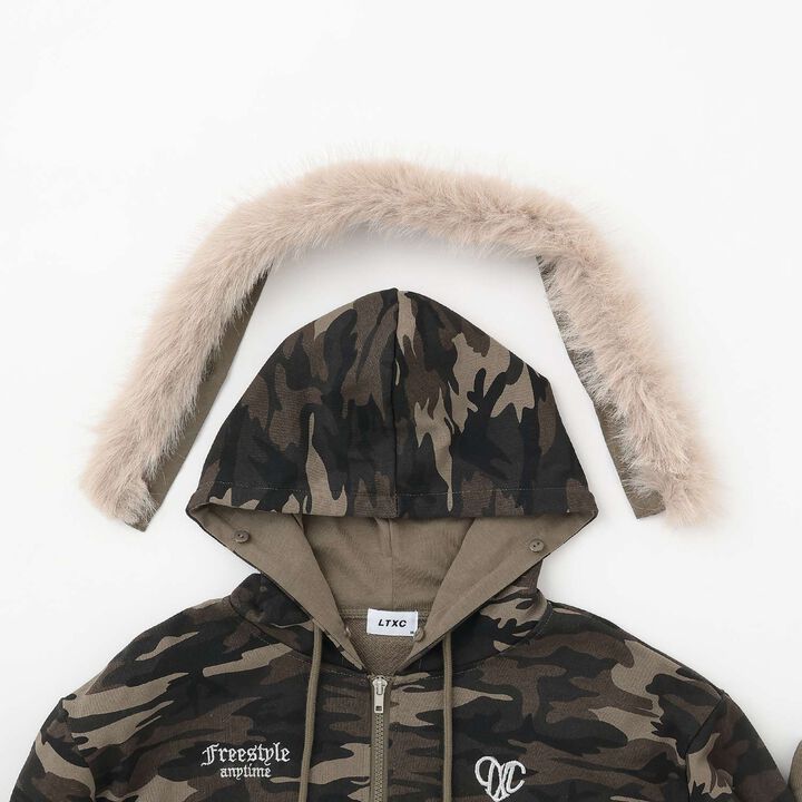 [LTXC] Fur-Trimmed Zip Hoodie,Khaki, medium image number 17