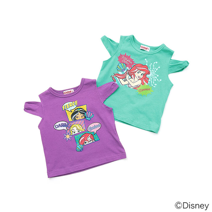 [Stain-resistant and Water-repellent] Disney Princess Off-Shoulder T-Shirt with Ribbon Sleeves,Green, medium image number 10