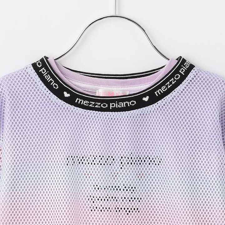 Gradient Mesh & Shoulder Cut Long Sleeve T-Shirt Set,Lilac, medium image number 5